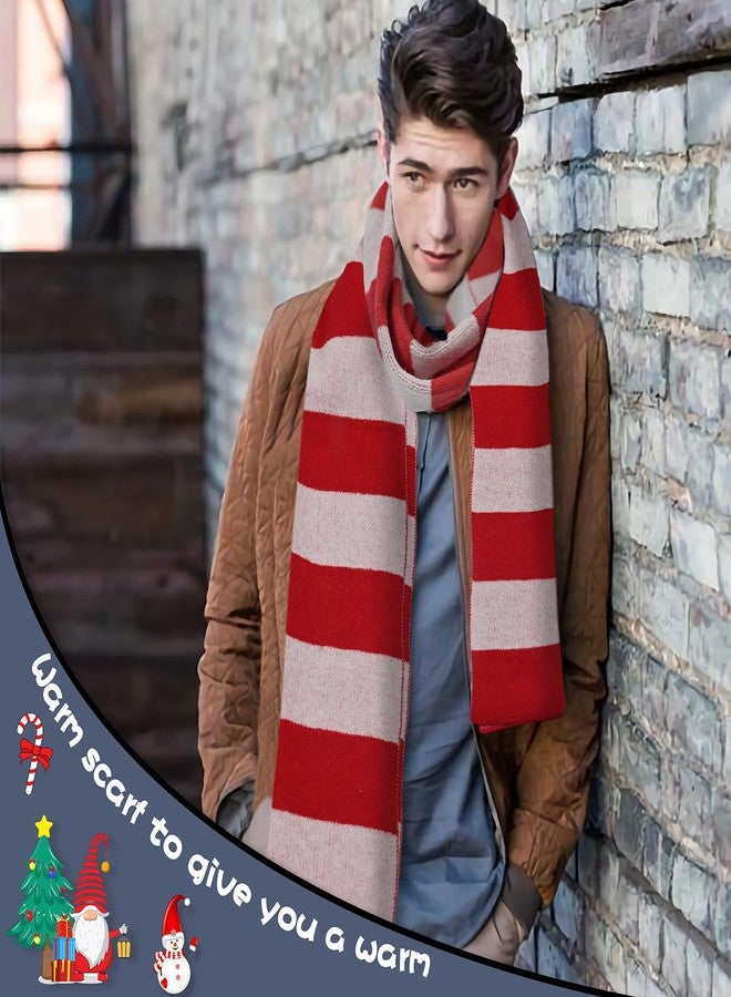 Jifoocol Christmas Red Scarf for Adults, Winter Knit Scarf Classic Red White Striped Scarves Soft Shawl for Birthday Christmas Gifts (Red & White) - Image 3
